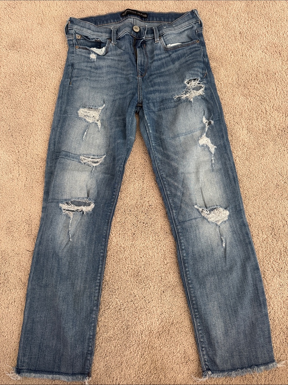 Express Distressed Medium Blue Boyfriend Jeans